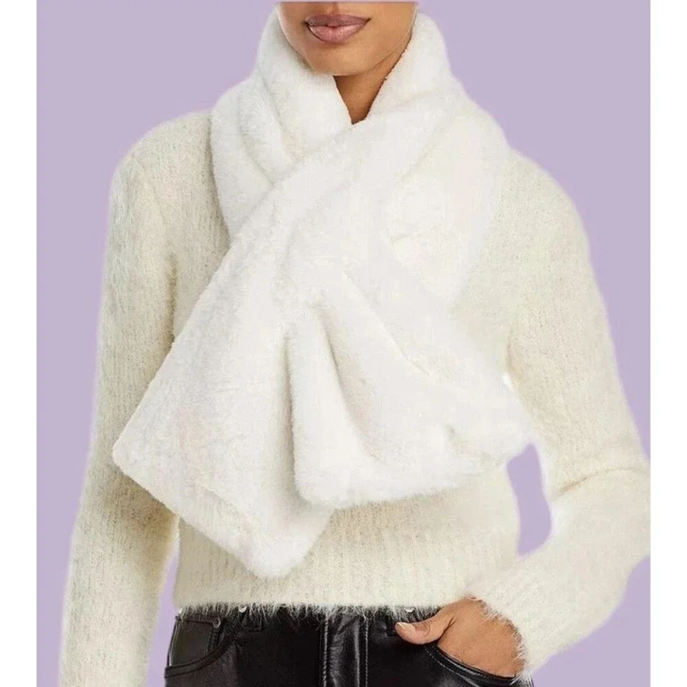 Apparis Bambi Faux Fur Scarf – Ivory, Pull-Through Vegan Wrap, 44